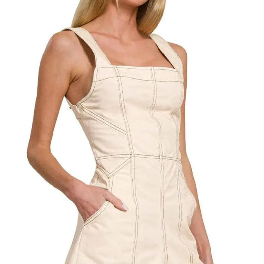 Tie Back Romper in OATMEAL — square view — Livostyle