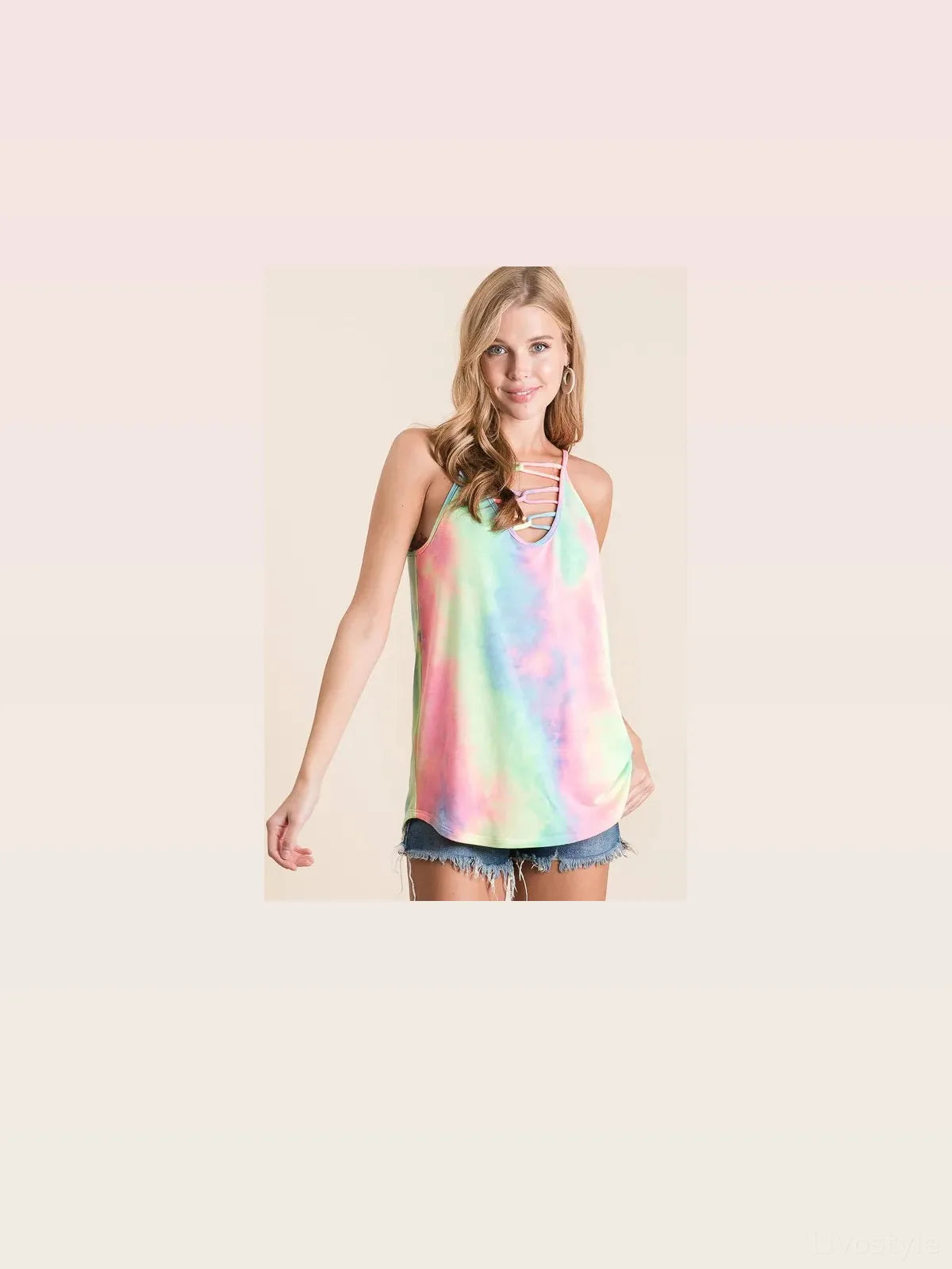 Stylish Tie-Dye Camisole with Caged Neck — styled showcase — Livostyle