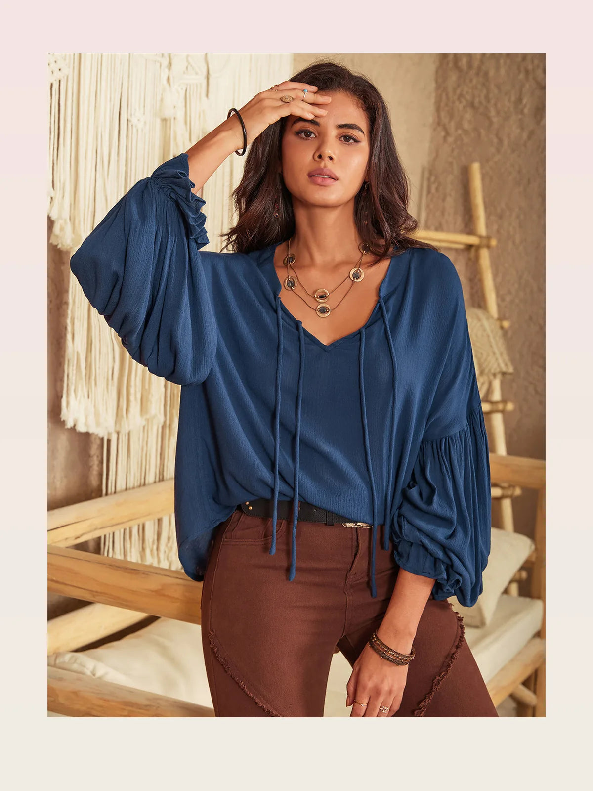 Tie Neck Long Sleeve Blouse — styled showcase — Livostyle