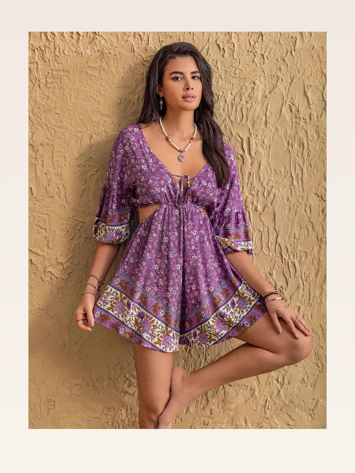 Tied Front Cutout Printed Romper — styled showcase — Livostyle