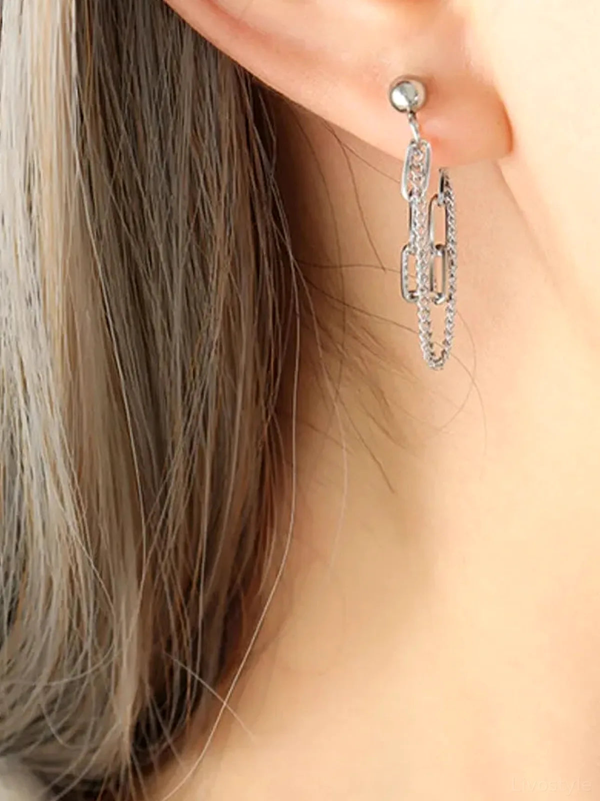 Titanium Steel Double Chain Earrings — detail view — Livostyle