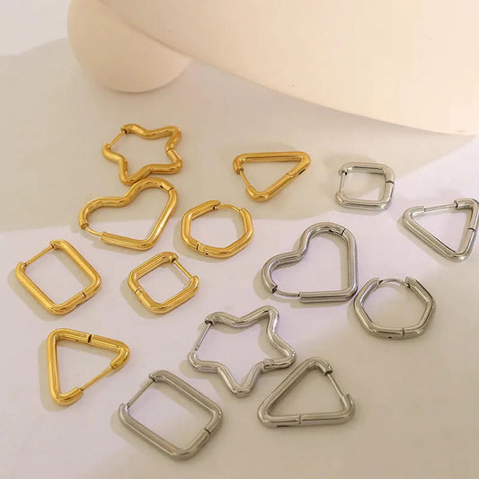 Titanium Steel Geometric Huggie Earrings — square view — Livostyle