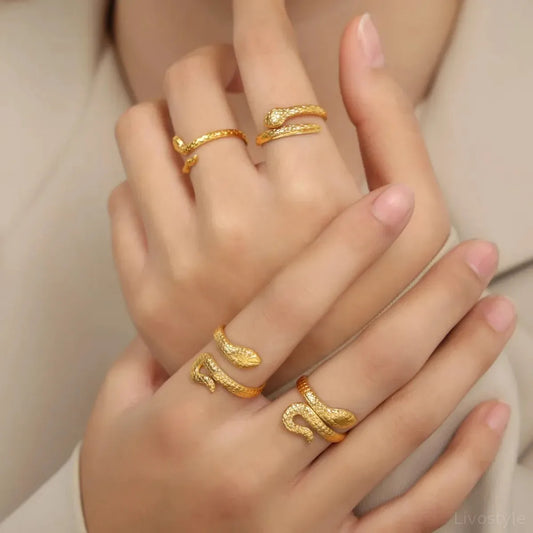 Titanium Steel Snake Shape Bypass Ring — square view — Livostyle