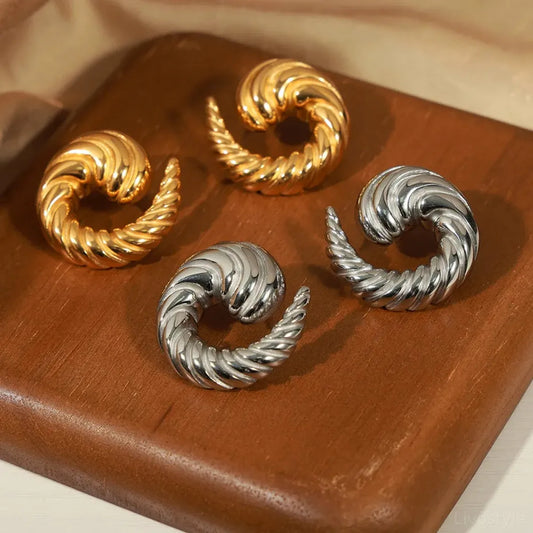 Titanium Steel Spiral Shape Stud Earrings — square view — Livostyle