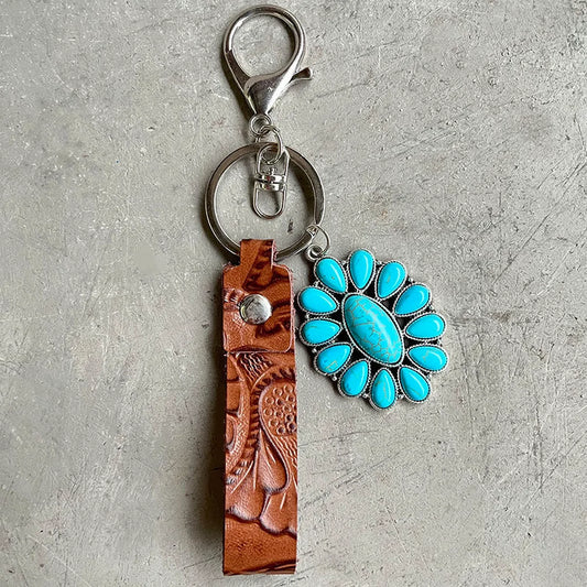 Turquoise Genuine Leather Key Chain — square view — Livostyle