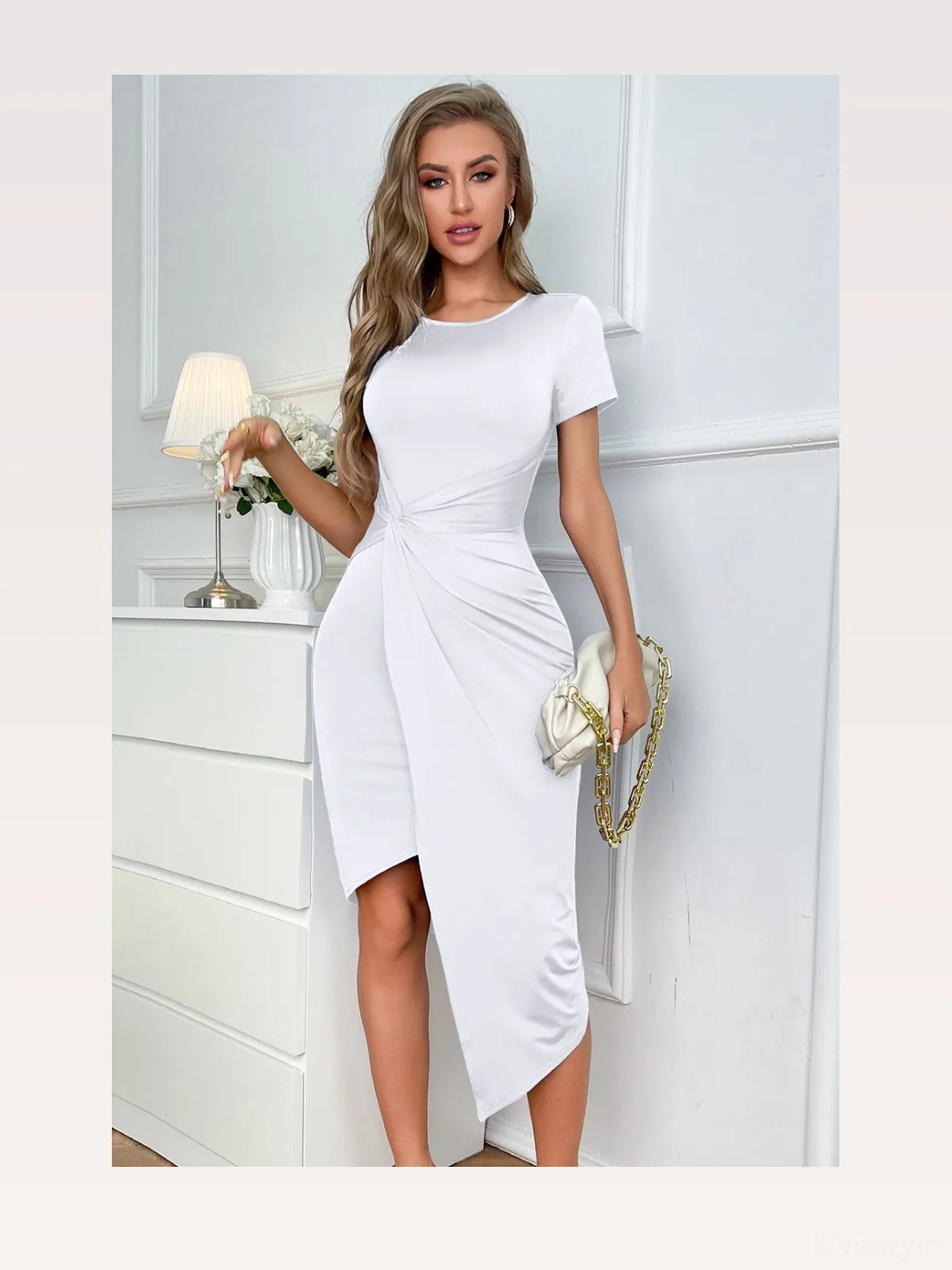Twisted Asymmetrical Short Sleeve Dress — styled showcase — Livostyle