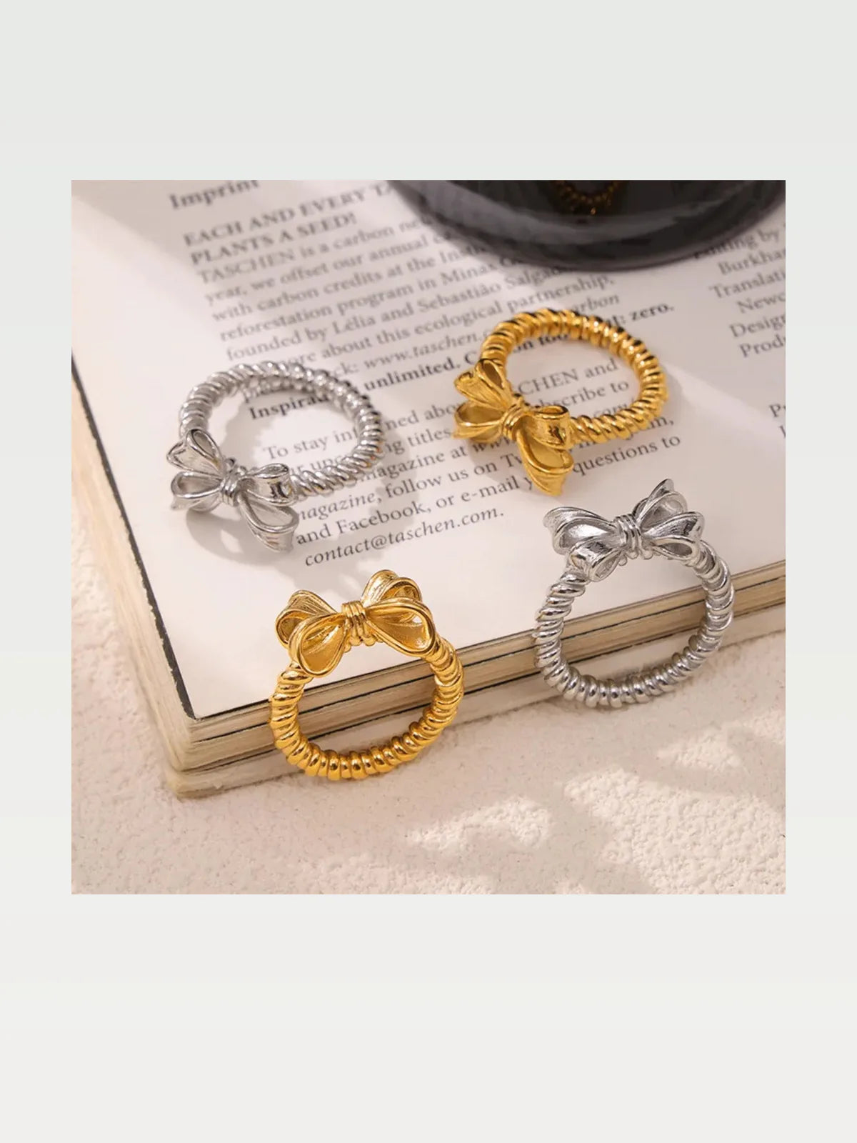 Twisted Titanium Steel Bow Ring — styled showcase — Livostyle