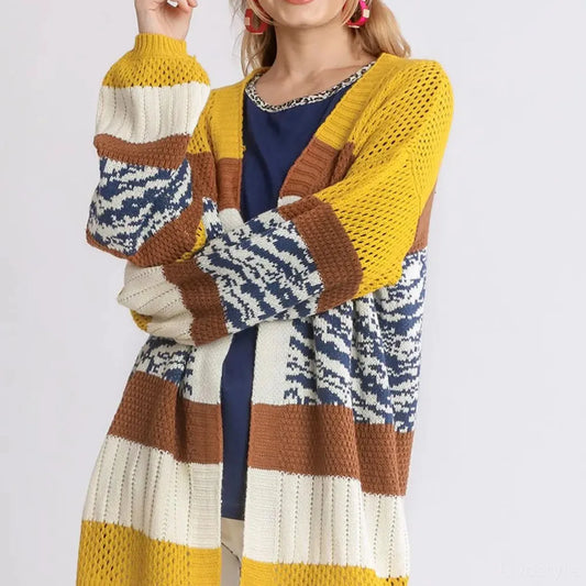 Color-Block Open-Front Longline Cardigan — square view — Livostyle
