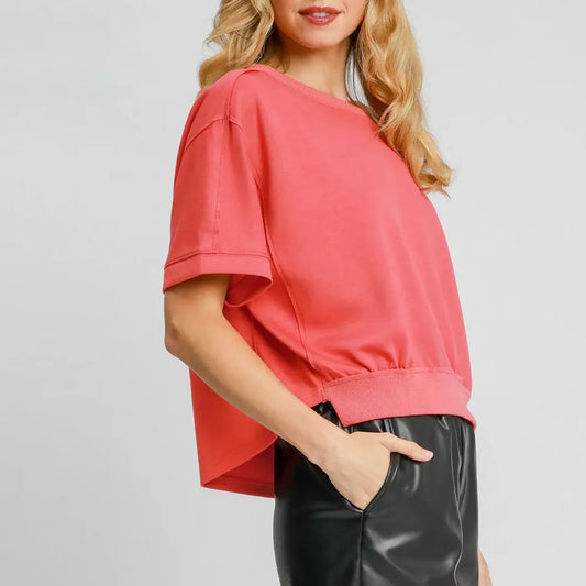 Lightweight Cropped Sweatshirt in Strawberry — square view — Livostyle