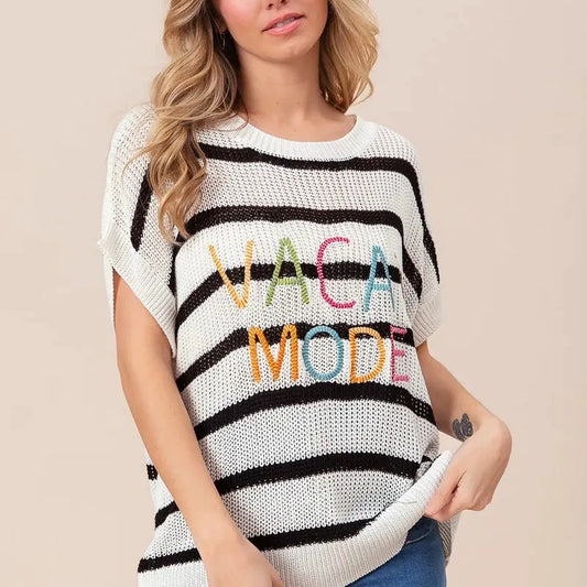 Vacation Mode Cotton Striped Sweater with Drop Shoulder Desi — square view — Livostyle