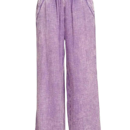 Washed Double Gauze Elastic Band Waist Pants — square view — Livostyle