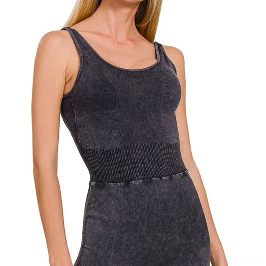Washed Sports Romper With Removable Bra Pad — square view — Livostyle