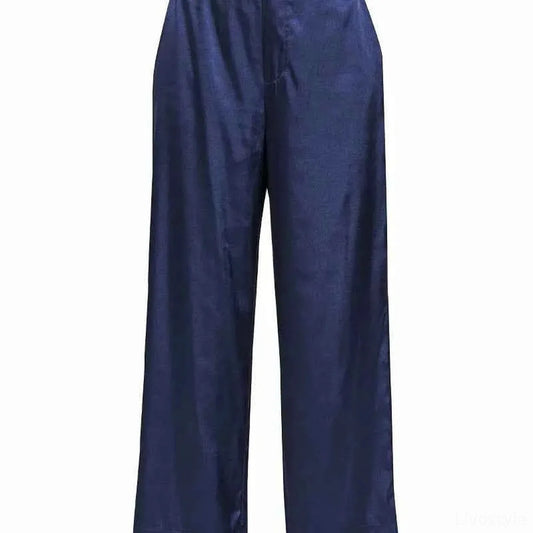 Wide-Leg Satin Pants in NAVY — square view — Livostyle
