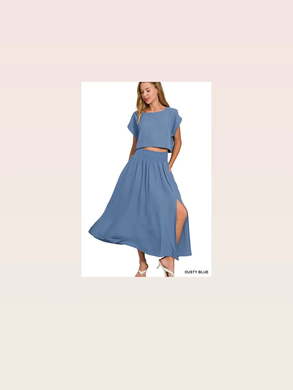 Woven Crinkle Gauze Crop Tee and Skirt Set — styled showcase — Livostyle