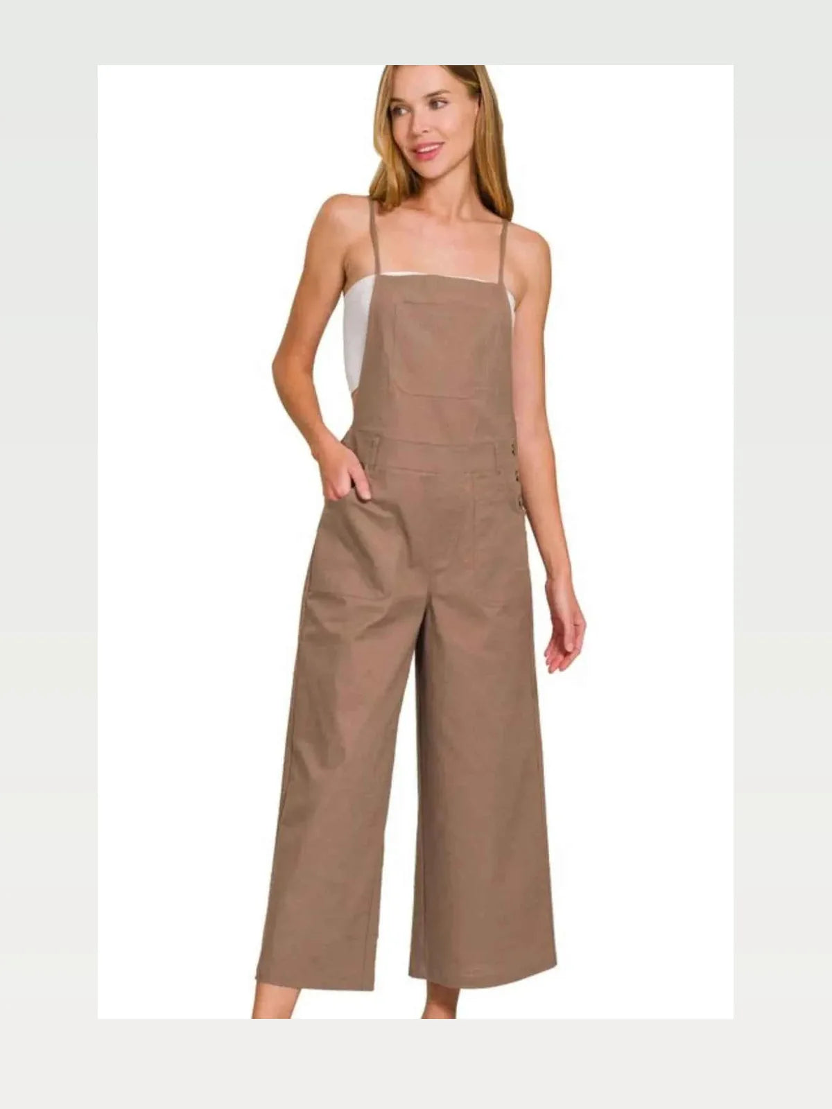 Woven Spaghetti Strap Overalls — styled showcase — Livostyle