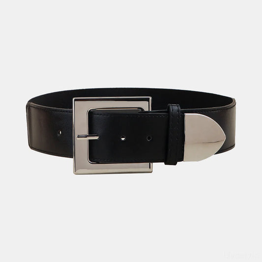 Black Square Buckle Zinc Alloy PU Leather Belt — square view — Livostyle