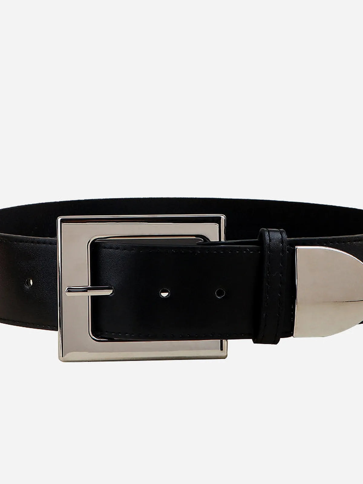 Black Square Buckle Zinc Alloy PU Leather Belt — detail view — Livostyle