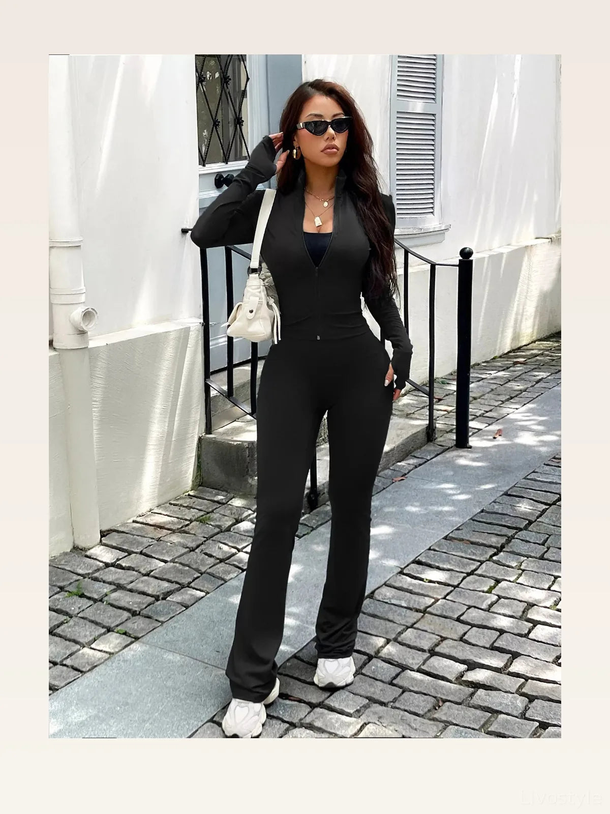 Zip Up Long Sleeve Outerwear and Pants Active Set — styled showcase — Livostyle