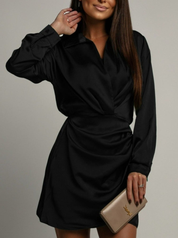 Work outfits – collared long sleeve button satin dress