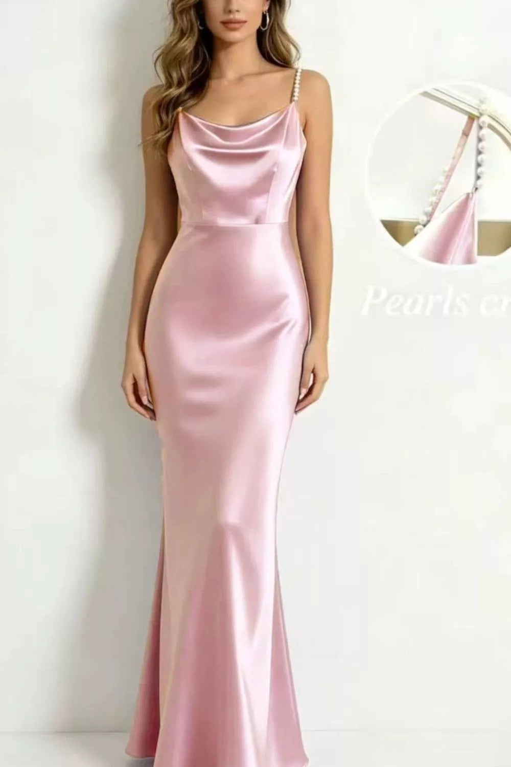 Holiday party outfits – cowl neck satin maxi dress