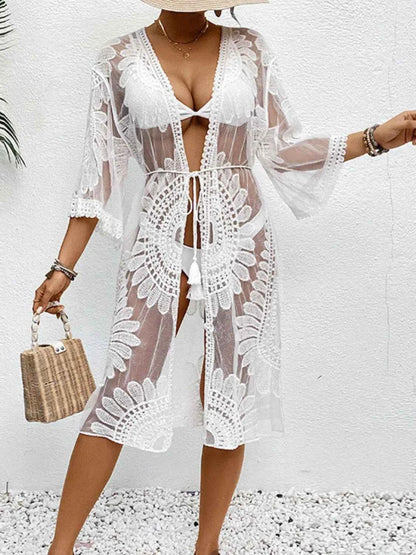 Lace Open Front Longline Cover-Up
