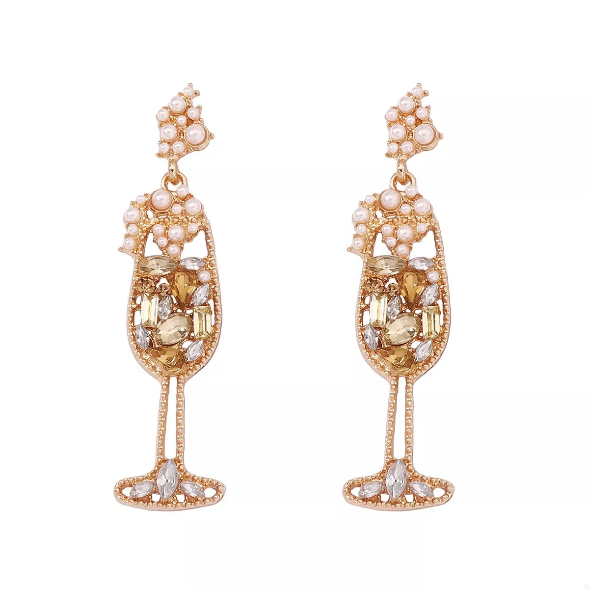 Champagne Glass Rhinestone Dangle Earrings — Livostyle