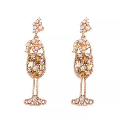 Champagne Glass Rhinestone Dangle Earrings — Livostyle