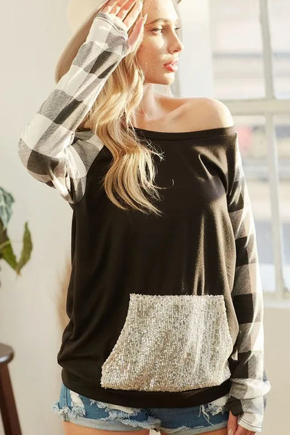 Glamorous French Terry Sequin-Pocket Top — Livostyle