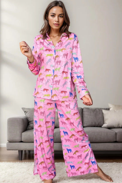 Pocketed Printed Top and Pants Lounge Set — Livostyle