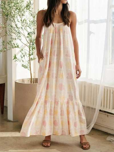 Printed Maxi Lounge Dress with Ruffled Hem — Livostyle