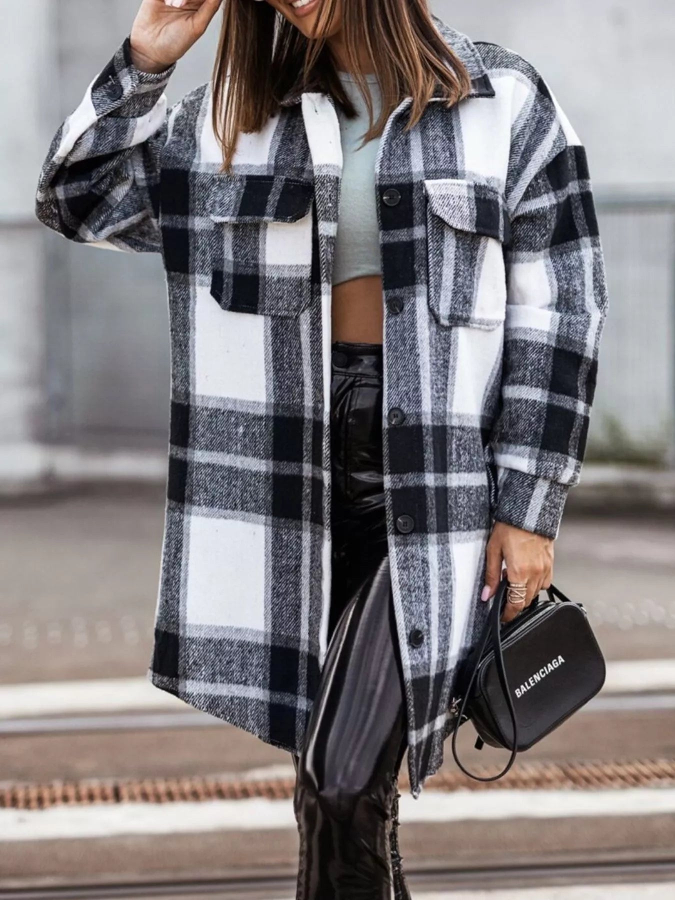 Button Down Collared Neck Plaid Flannel Shacket — Livostyle