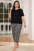 V-Neck Tee and Plaid Cropped Pants Lounge Set — Livostyle