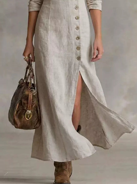 Slit Button-Down Midi Dress
