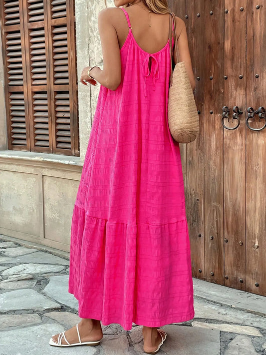 Tiered Scoop Neck Cami Maxi Dress with Tie Details