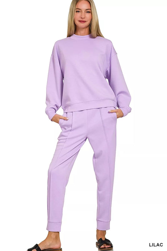 Scuba Mock Neck Sweatshirt and Joggers Set in LILAC