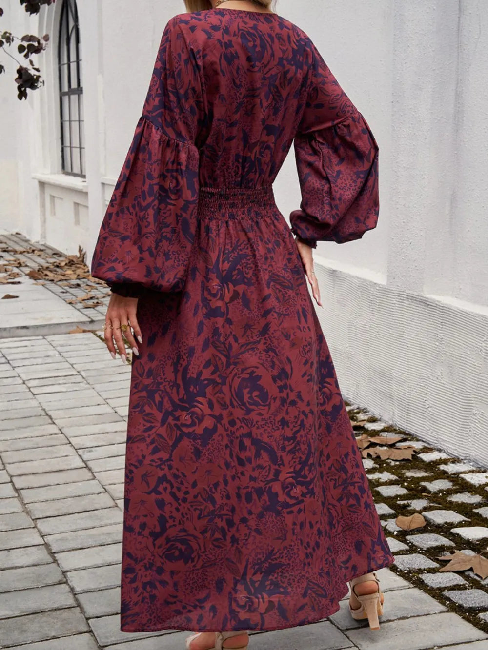 Printed Surplice Long Sleeve Midi Dress with Split Hem – photo 5