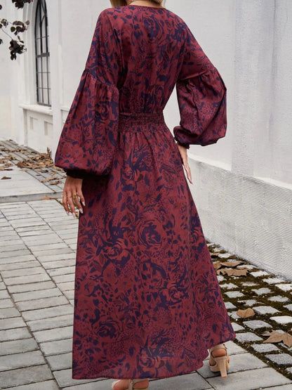 Printed Surplice Long Sleeve Midi Dress with Split Hem – photo 5