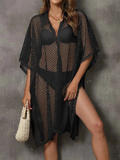 Sheer Mesh Button Up Cover Up — Livostyle