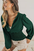 Chic Deep V-Neck Top with Smocked Waist & Puff Sleeves — Livostyle