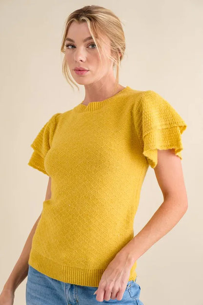 Chic Double Layered Ruffle Sleeve Sweater Top for a Trendy Look — Livostyle
