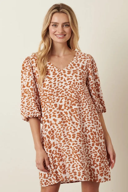 Animal Print Puff Sleeve Mini Dress — Livostyle