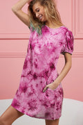 Trendy Puff Sleeve Tie Dye Dress with Pockets — Livostyle