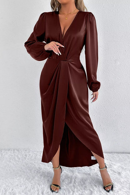 Satin Balloon Sleeve Midi Dress with Slit – photo 18