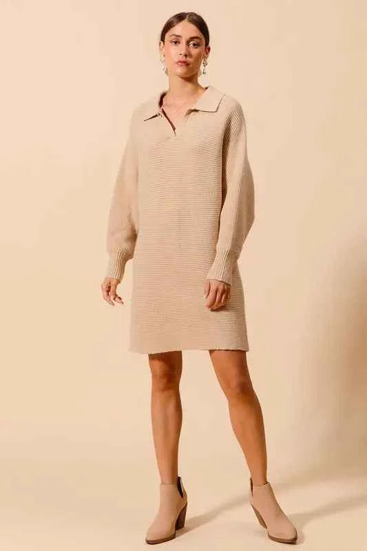 SO ME Ribbed Knit Collar Neck Dress