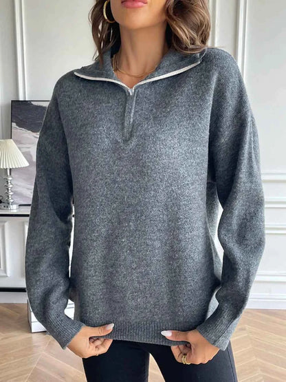 Half Zip Dropped Shoulder Sweater — Livostyle