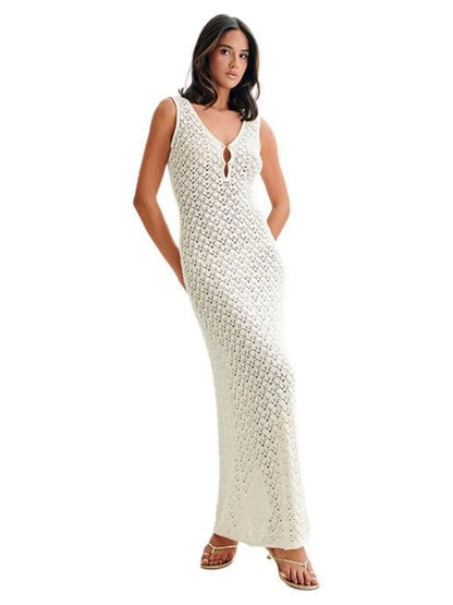 Openwork Sleeveless Maxi Dress back view — Livostyle