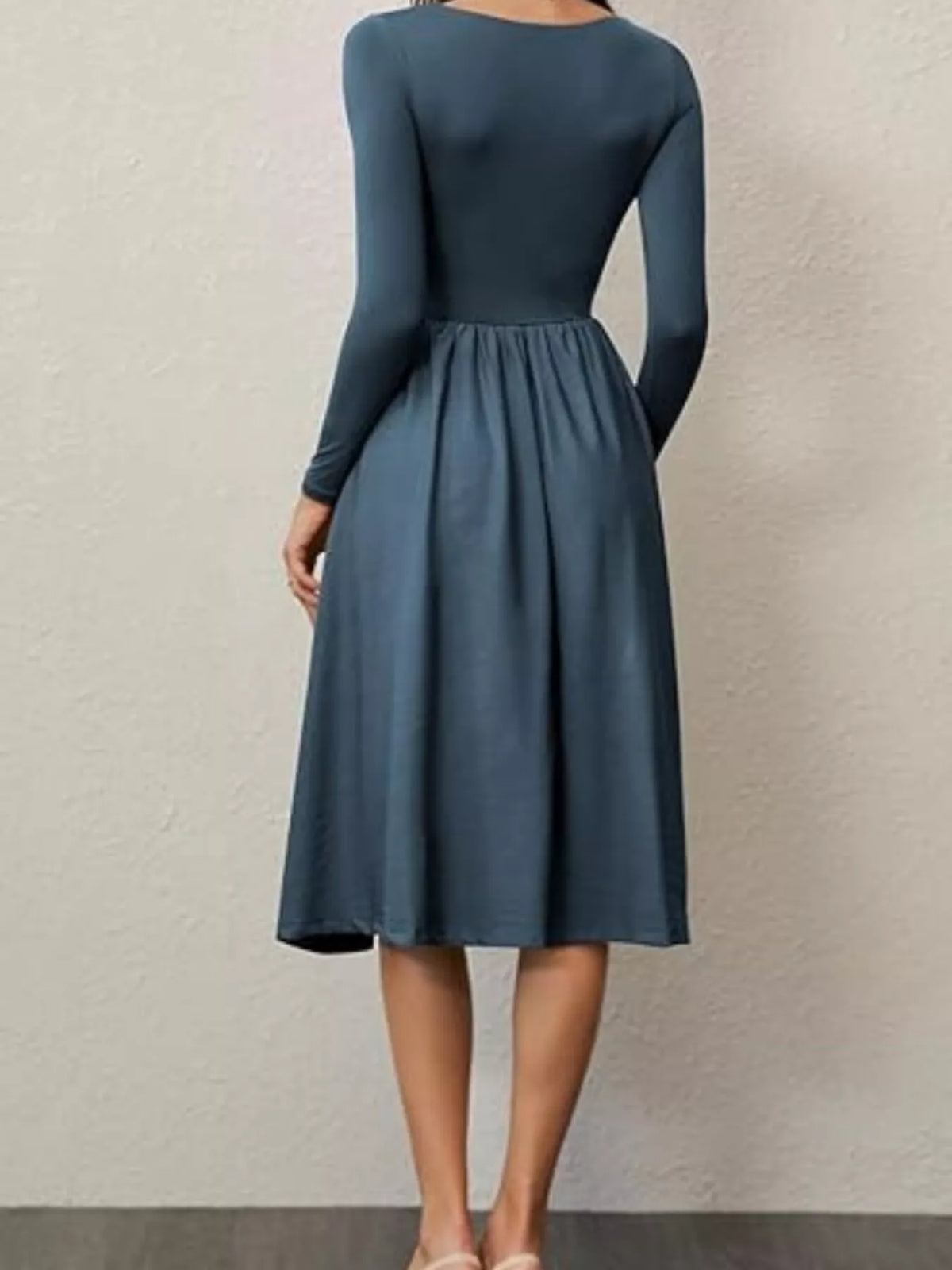 Square Neck Long Sleeve Midi Dress in Cotton Blend – photo 12