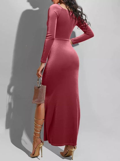 Long Sleeve Wrap Midi Dress with Slit – photo 2