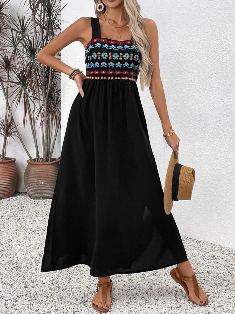 Embroidered Floral Side Slit Sleeveless Midi Dress – photo 3