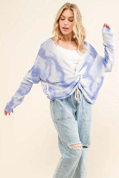 Stylish Blue Tie Dye Twisted Sweater: Perfect for Casual Chic Looks — Livostyle